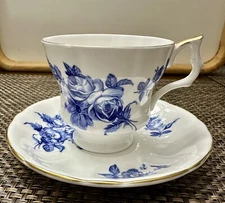 Vintage Royal Windsor Blue Rose Tea Cup And Saucer
