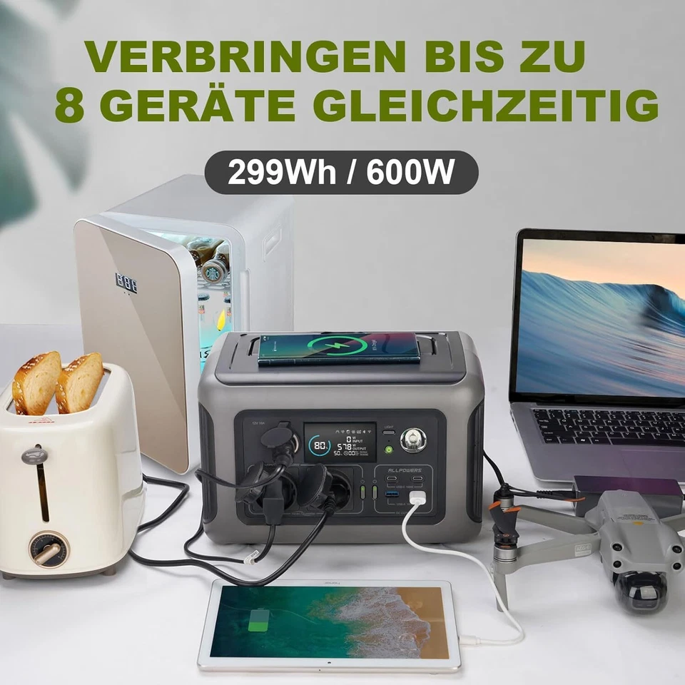 ALLPOWERS 600W Portable Power Station 299Wh LiFePO4 Battery Solar Generator - Image 3 of 4