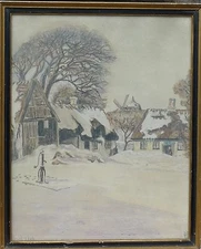 IMPRESSIONIST -WINTER LANDSCAPE -WATERCOLOUR DATED DECEMBER 1938