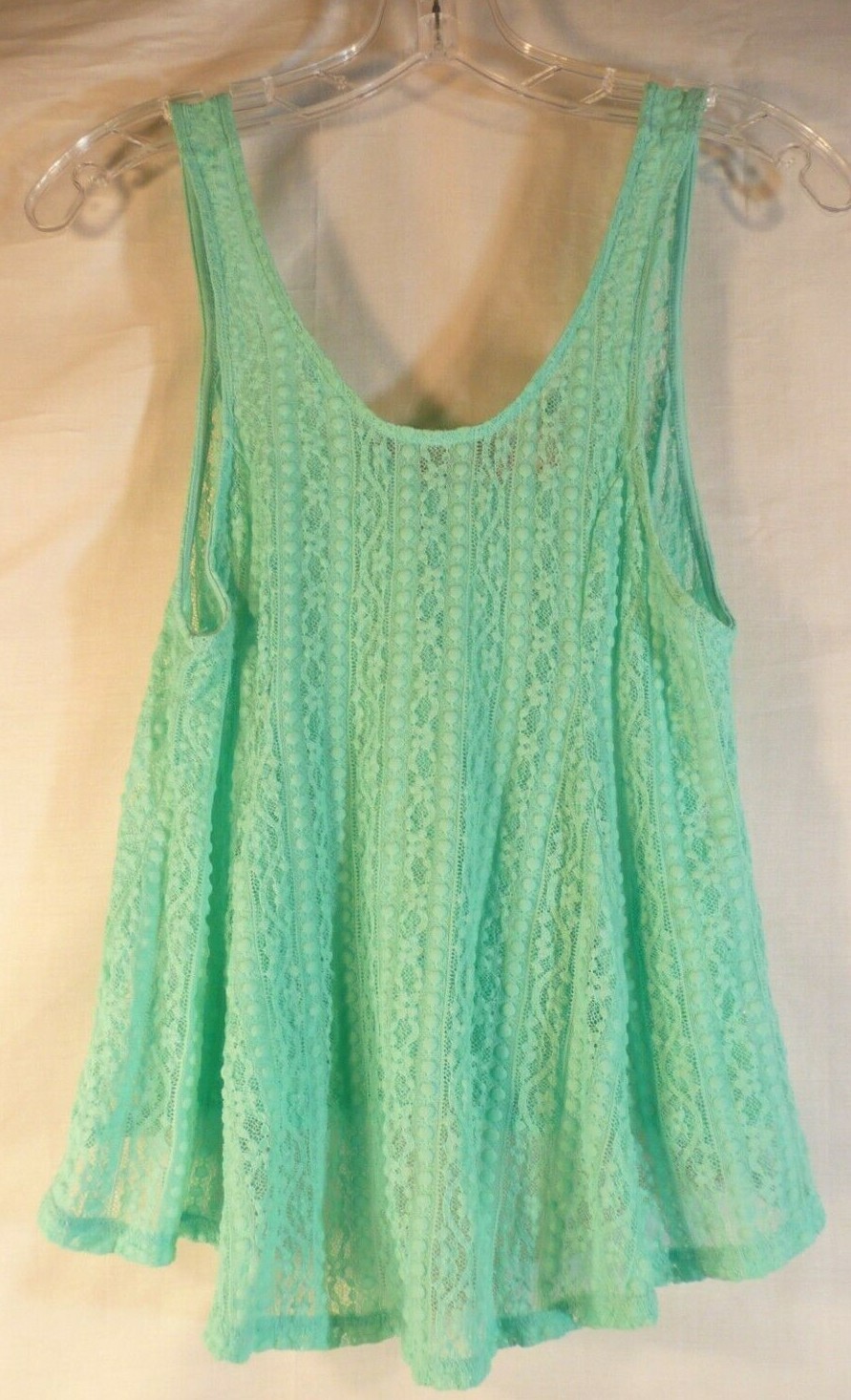 CANDIE'S g   Women's Lacy Over-TOP Size small sleeveless mint green flared