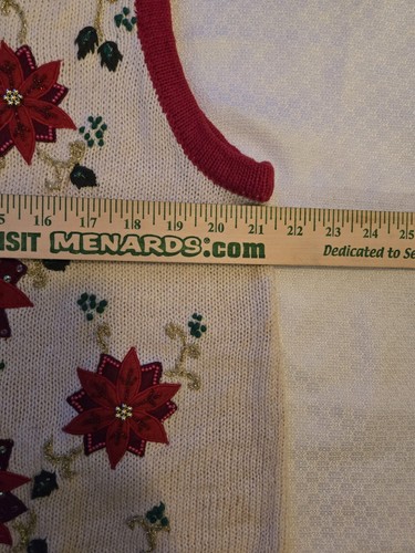 Vintage BOBBIE BROOKS 14W/16W Christmas Sweater Vest Poinsettia Holiday Beaded - Picture 3 of 11