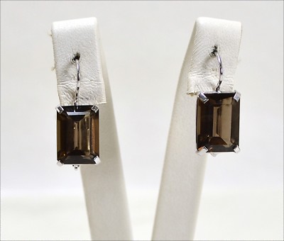 18ct White Gold Smoky Quartz Rectangular OBHT 0109 Earrings