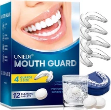 Anti Grinding Guard, Mouth Guard for Grinding Teeth at Night, 12 Cleaning Table.