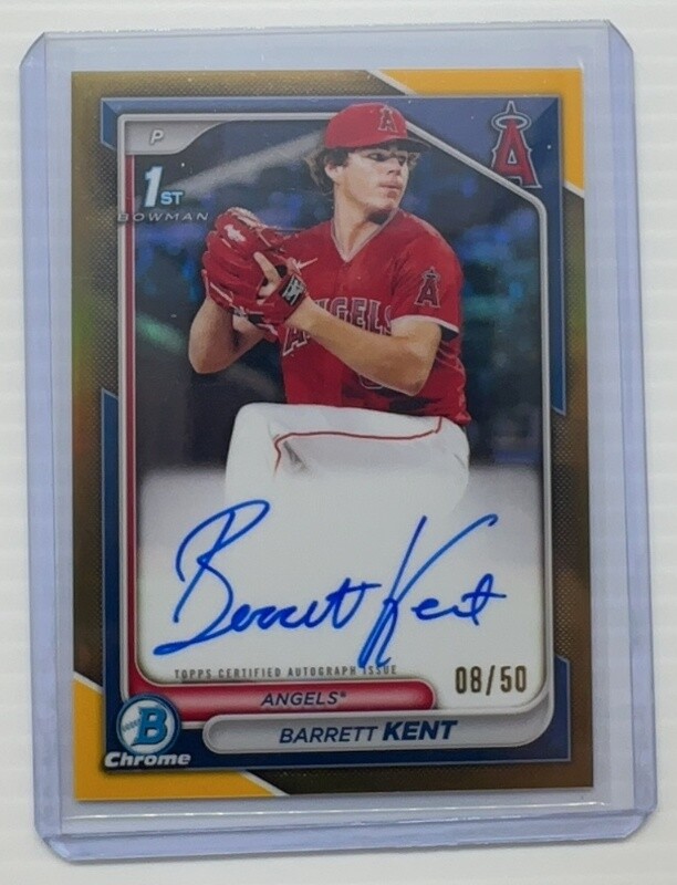 2024 Bowman Chrome Barrett Kent Gold Refractor 1st Prospect Auto #08/50 Angels