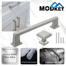 Solid Brushed Nickel Square Cabinet Pulls Knobs Handles Kitchen Bathroom Drawer