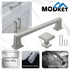 Solid Brushed Nickel Square Cabinet Pulls Knobs Handles Kitchen Bathroom Drawer