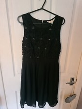 Chiffon Style 3D flowers Floral little black dress classic LBD Floaty size 10