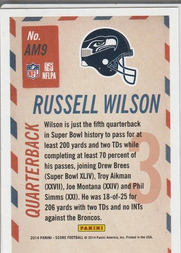 TARJETA DE FÚTBOL RUSSELL WILSON INSERTO DE CORREO AÉREO ¡Seattle Seahawks! - Imagen 2 de 2
