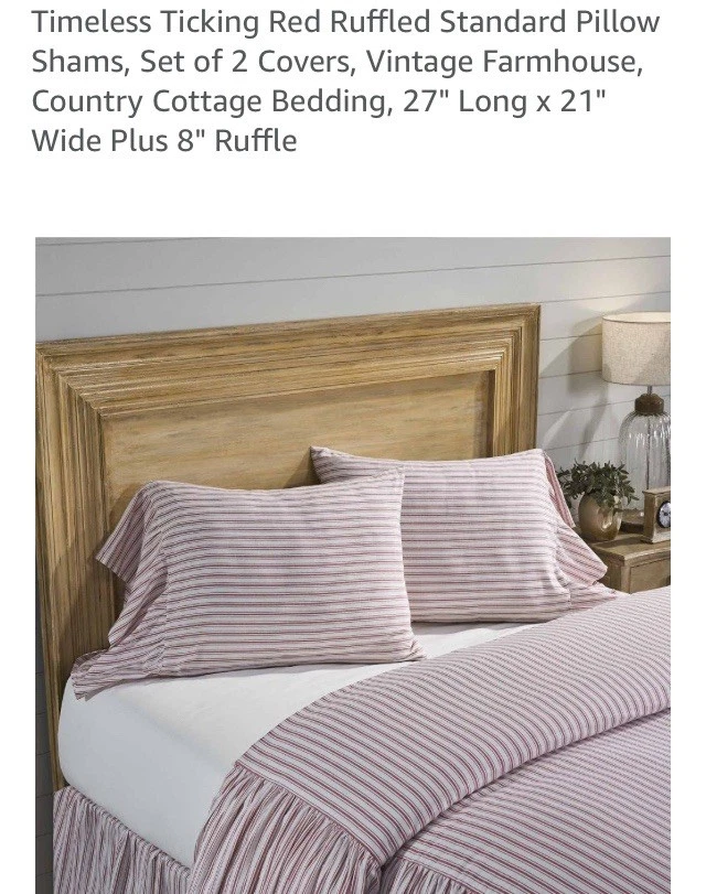 Juego de colcha a rayas rojas tictac atemporal Piper Classics Queen y fundas Foto 2 de 3