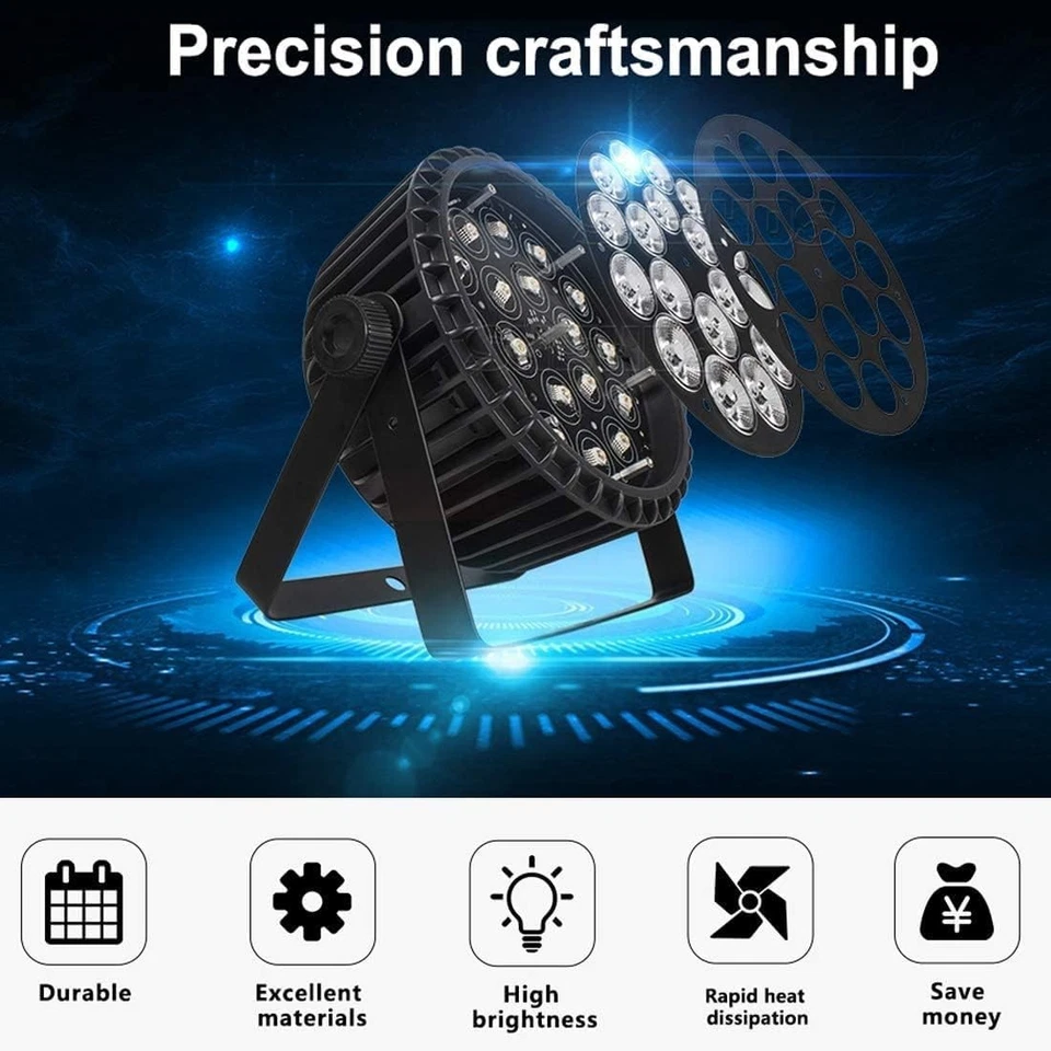 SHEHDS LED Stage Par Lights LED 18X18W Stage Lights RGBWA+UV 6in1 Wash/Strobe - Image 2 of 4