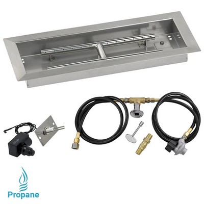 American Fireglass Rectangular Gas Fire Pit Kit w/ Spark Ignition LP 18''X6''