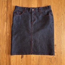 Womens VTG 90s Guess Jeans Black Denim Skirt Sz 31 Made In USA Logo Pockets