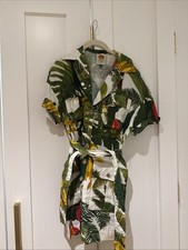 NWT Farm Rio Cocoa Forest Utility Mini Dress Sz Xs Linen Belted Jungle Print