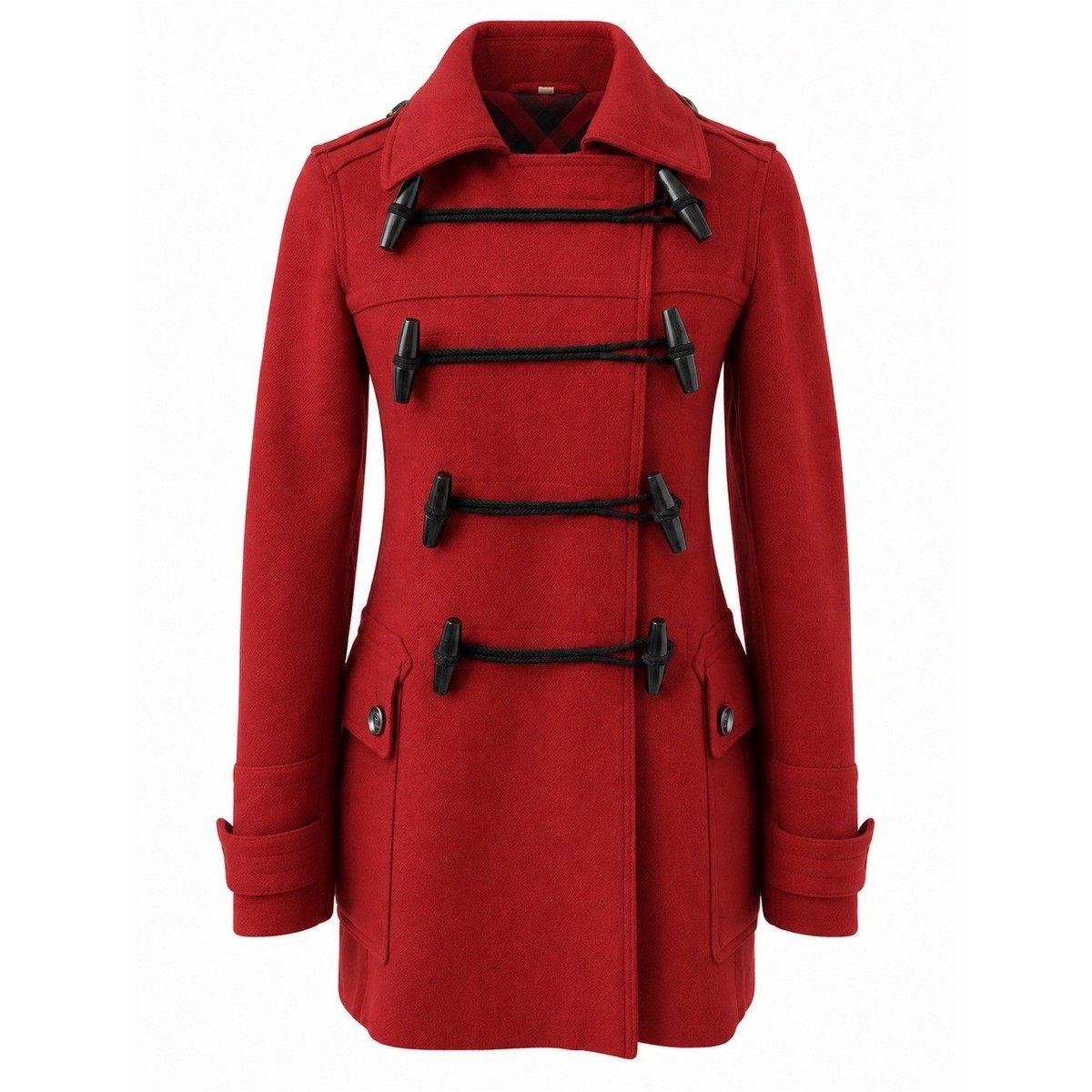 BURBERRY BRIT | Red Wool Cashmere Blend Toggle Coat Pleated Back