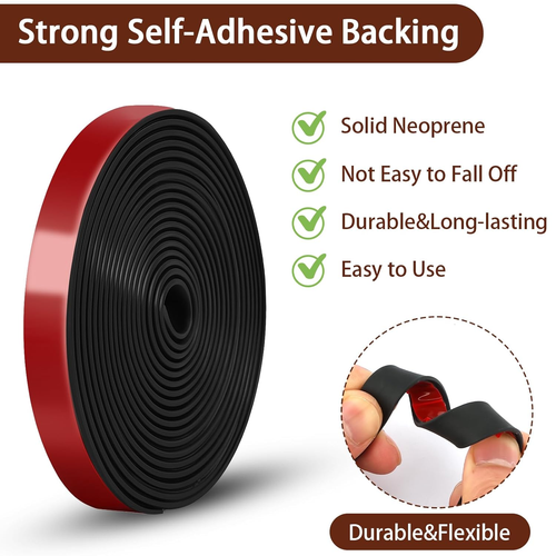 Neoprene Rubber Strips, 1/2" Wide X 1/16" Thick X 115" Long Adhesive Solid Rubbe - Picture 3 of 12