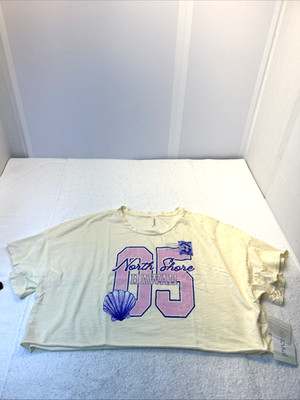 AS Revival Light Yellow Shortie Tee Pink Letters North Shore Hawaii SZ XXS New