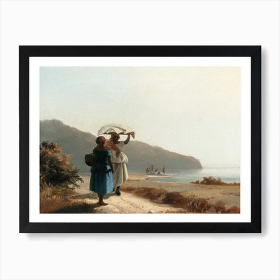 Zwei Frauen im Chat am Meer, Cami gerahmtes Wandbild Poster Leinwanddruck Bild
