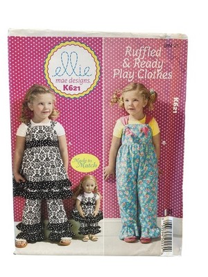 Ellie Mae Designs K621 Girls Top Pants Overalls Doll Ruffled Play Clothes XXS-L