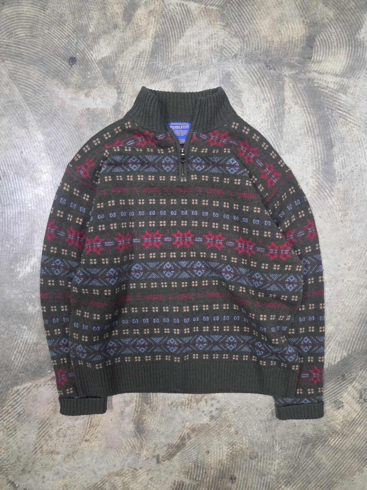 Pendleton 100% Lambs Wool Quarter Zip Pullover Sw… - image 1