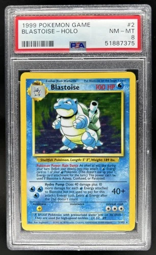 1999 Pokemon Unlimited Blastoise  Rare Holo #2/102 PSA 8