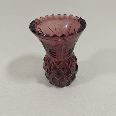 Vintage Purple Dark Amethyst Mini Bud Vase Toothpick Holder 2 1/4'' Glass