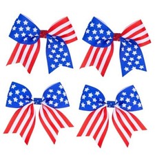 4th of July Patriotic Hair Bows, Red White Blue American Flag Stars Hair Bow