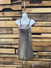 Altar’d State Silver Sequin Mini Dress Spaghetti Strap Adjustable Lined Womens M