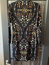 Womens Black Multicolor Floral Round Neck Long Sleeve Sheath Dress Knee Length