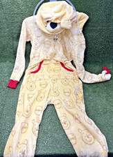 Disney Winnie the Pooh Plush Fleece Hooded One Piece Union Suit Yellow Size XS