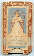 ANTIQUE MILADY'S MENDING KIT, CIRCA 1920s, NEEDLE & THREAD + CENTER ADVERTISING
