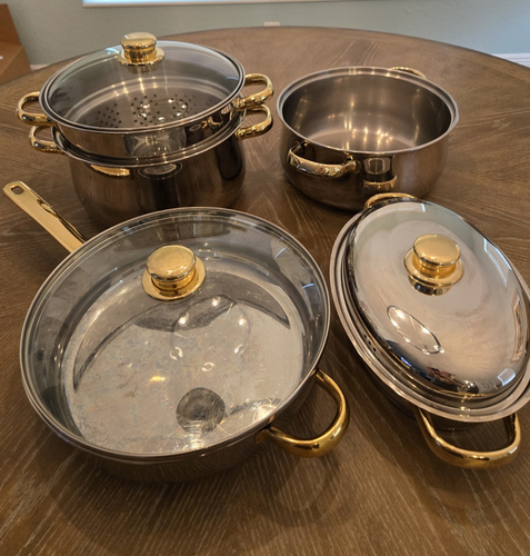 Cuisine Cookware Command Performance Gold 8 Piece Set Pots Pans Steamer ...