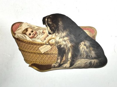 Great Atlantic Pacific Tea Co Large Trade Card Dog Guarding Baby