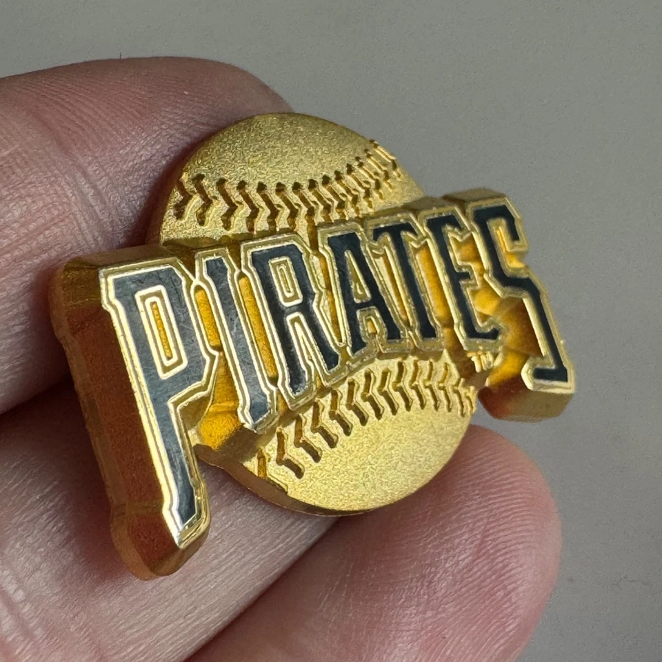 Vintage Pittsburgh Pirates Gold Baseball Wordmark Enamel Lapel Pin MLB - Image 2 of 4