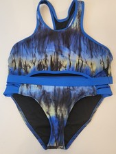 Hurley Two Piece Bikini Womens Large/Medium Blue Lime Black Sports T-Back