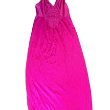 Vintage Vassarette Hot Pink Nylon Nightgown with Lace Bust Detail