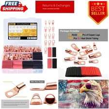 260Pcs Copper Wire Lugs & Heat Shrink Tubing Kit - 13 Sizes for Versatile Wiring
