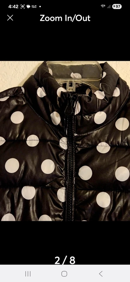 A5-003 Justice Negro y Blanco Lunares Ligero Puffer Chaqueta Talla 141 LB Foto 2 de 4