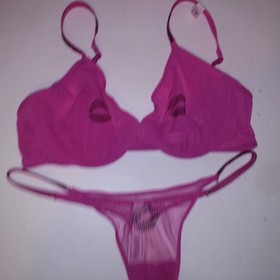 Victoria Secret Bra Set 36C Unlined Demi Medium Thong Panty Pink Shine Strap New