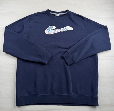 Nike Club Fleece Sweatshirt Center Swoosh Surf Logo Blue Pullover Crewneck Men L