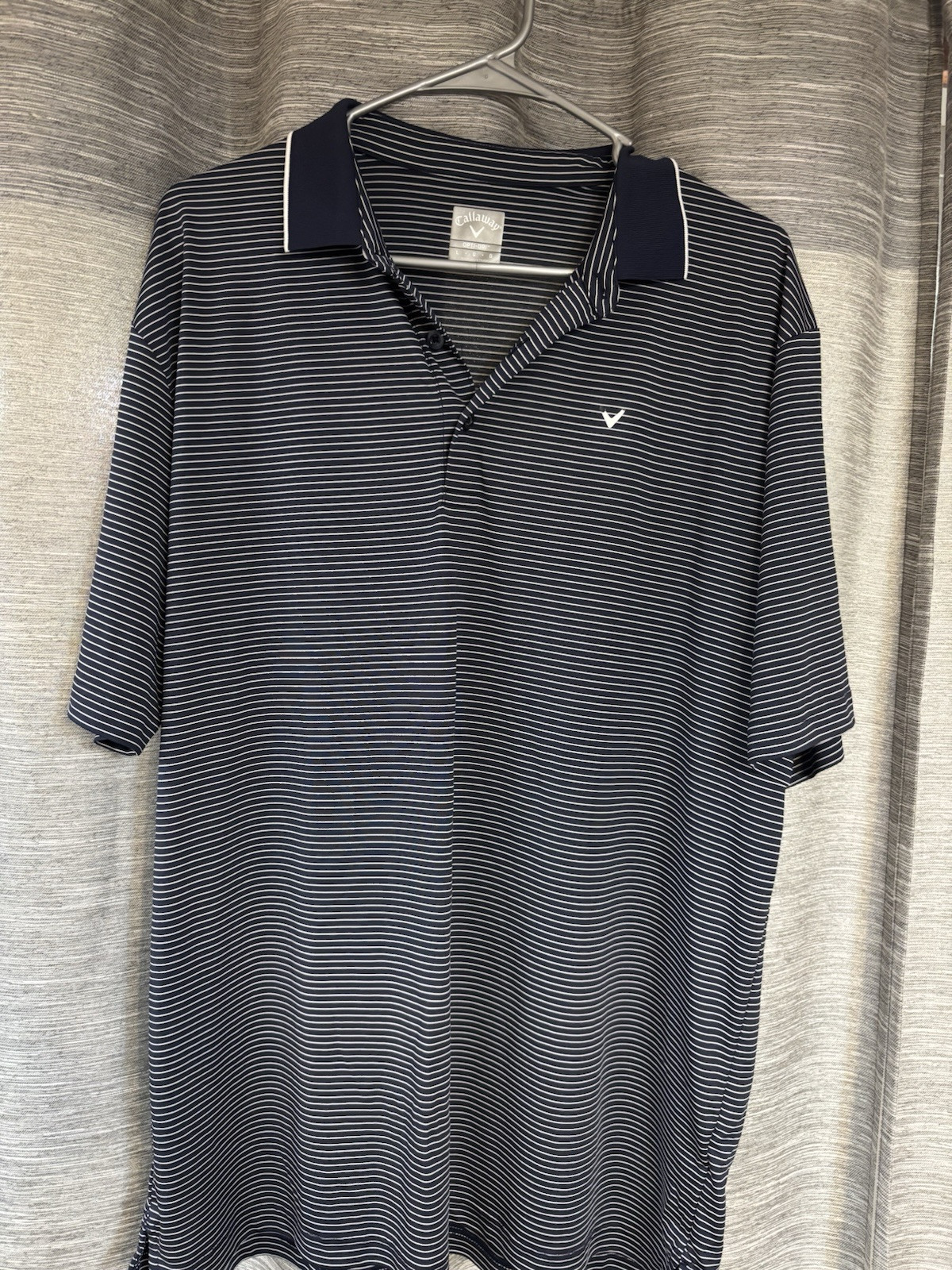 Callaway Opti Dri Polo Navy Striped Golf Shirt Performance Fit Large