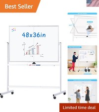 Double-Sided 48x36 Rolling Whiteboard with Markers  Magnets for All Settings