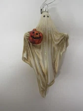 New Eric Cortina Glass Halloween Ornament Friendly Ghost W Pumpkin 4453108 MWT
