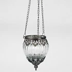 Glass Hanging Ribbed Tea Light Candle Holder Moroccan Home Decor Metal Lantern