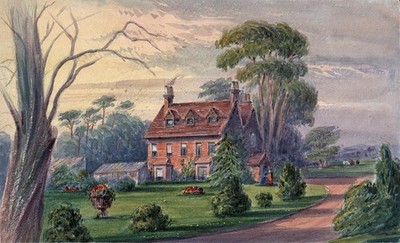 CAROLINE ANN BRERETON Aquarell Gemälde THE ELMS LITTLE BURSTEAD ESSEX um 1850