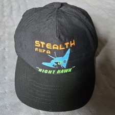 Vintage 80s Made In USA Stealth F117 A "Night Hawk" Snapback Black Hat Retro Cap