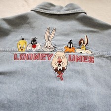 Vintage Looney Tunes Size L Long Sleeve Button Up Shirt Taz Daffy Bugs Tweety