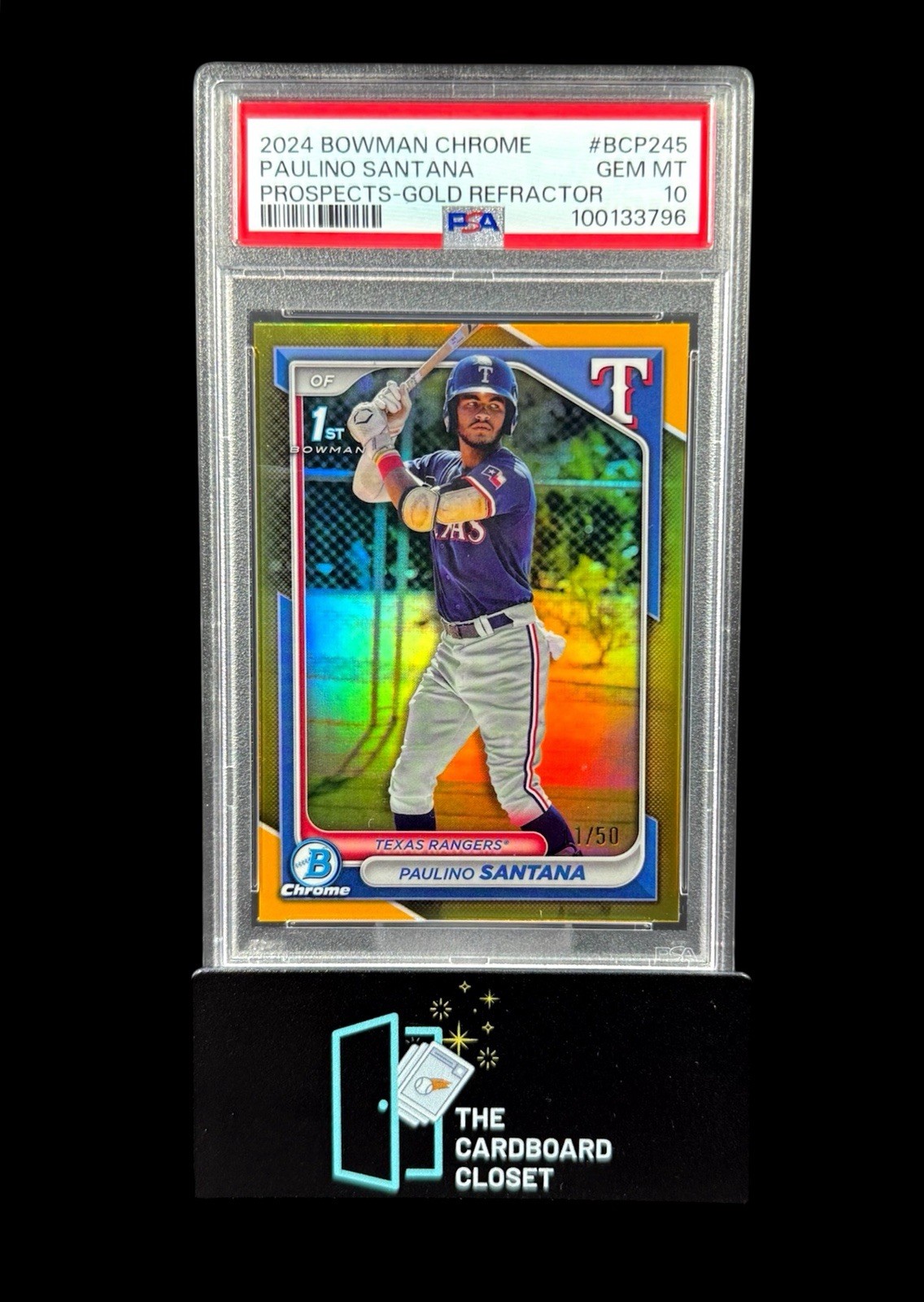 Paulino Santana 2024 Bowman Chrome Gold Refractor /50 1st Bowman PSA 10 Rangers