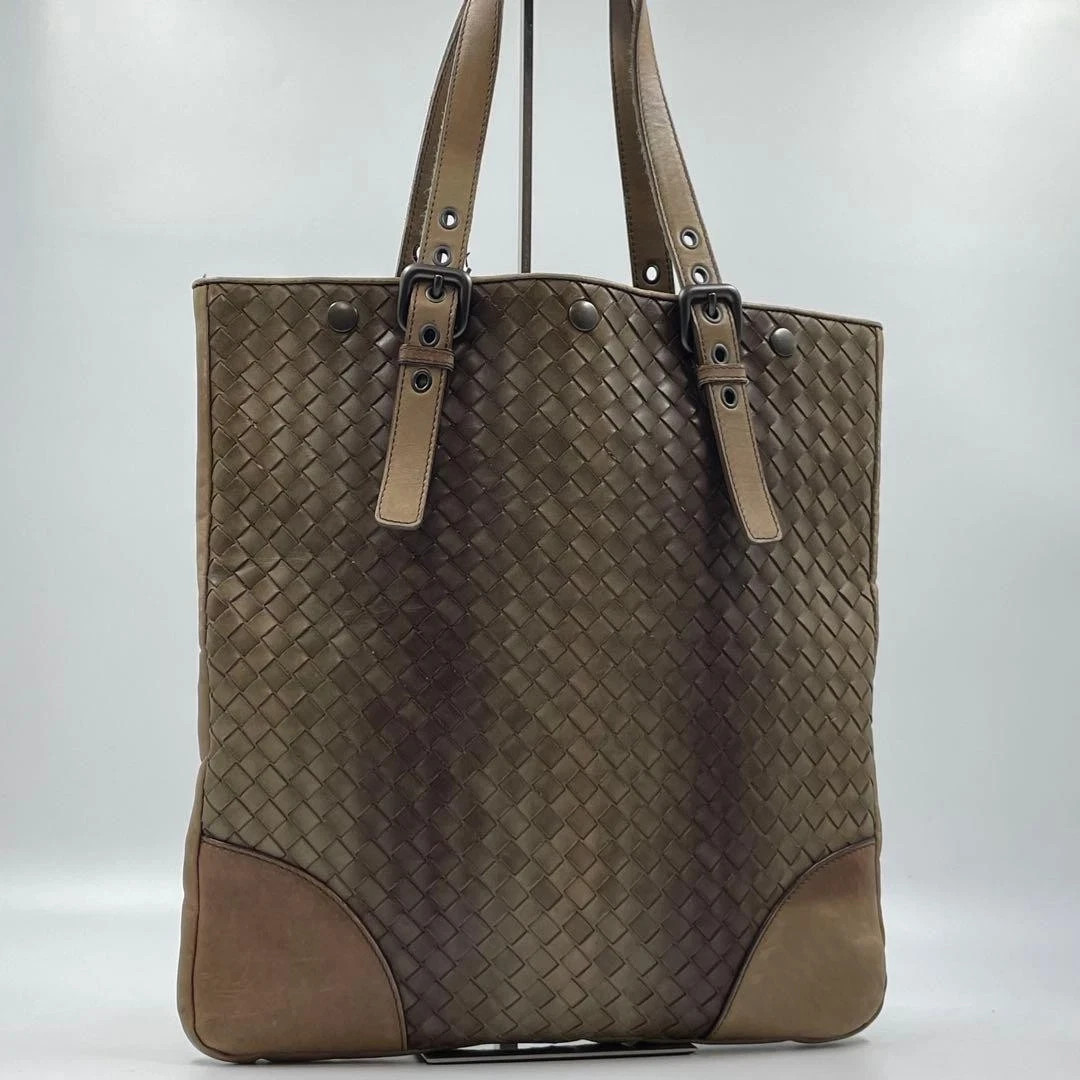 Bottega Veneta Intrecciato Brown Leather Tote Bag Shoulder Adjustable Excellent