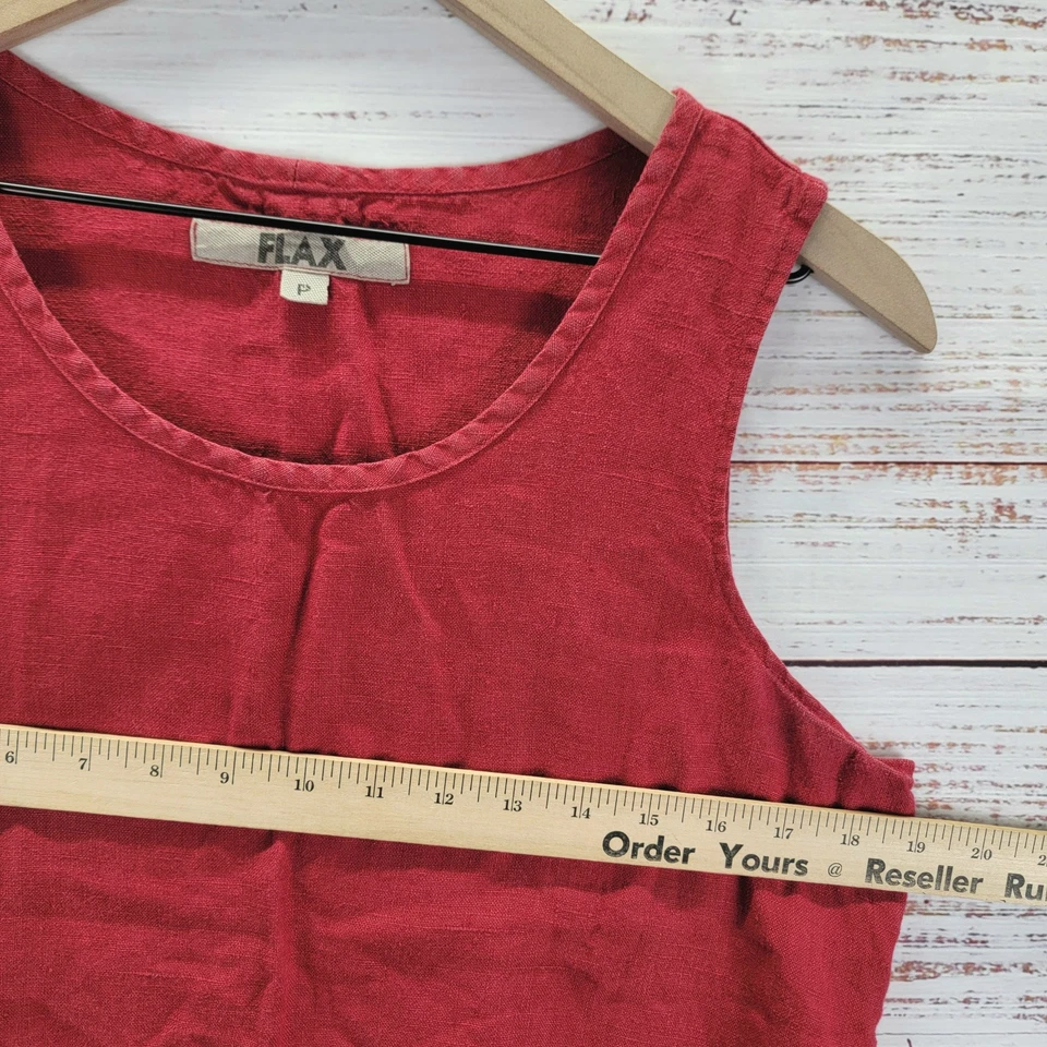 FLAX Size P 100% Linen Bias Round Neck Tank in Red Sleeveless Round Neck Top - Image 3 of 4