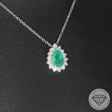 Wert 1290 € Brillant Smaragd Collier 750 18 Karat Weiß Gold xxyy
